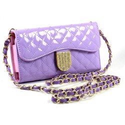iPhone 6 Plus Note 4 Universal Diamond Flip Wallet Strap Purse Case (Purple)